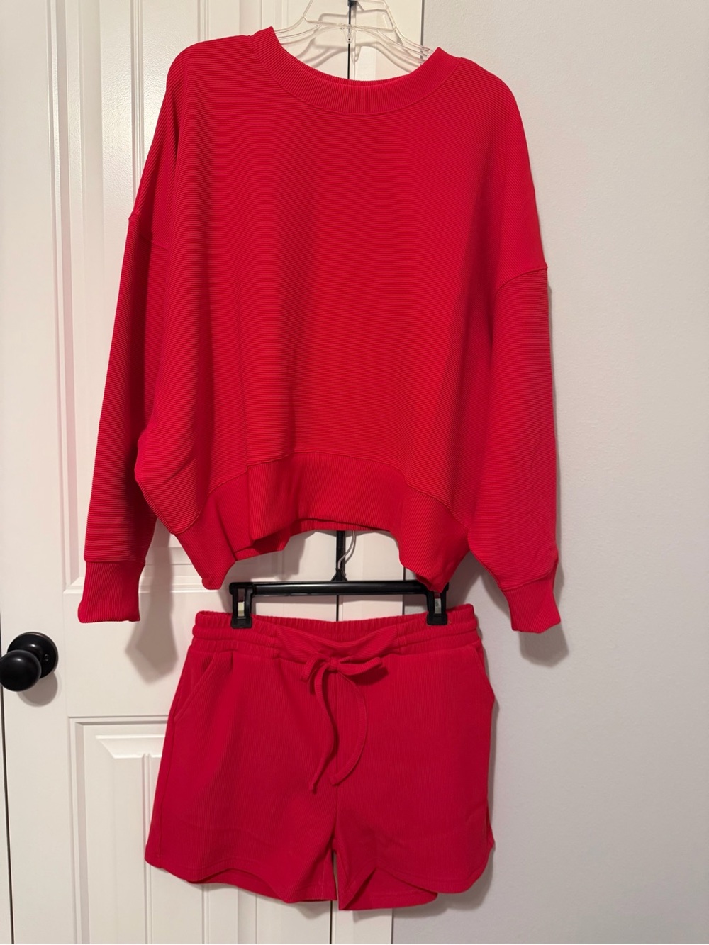 Zenana Outfitters Red Ribbed Sweatshirt and Shorts Set - new